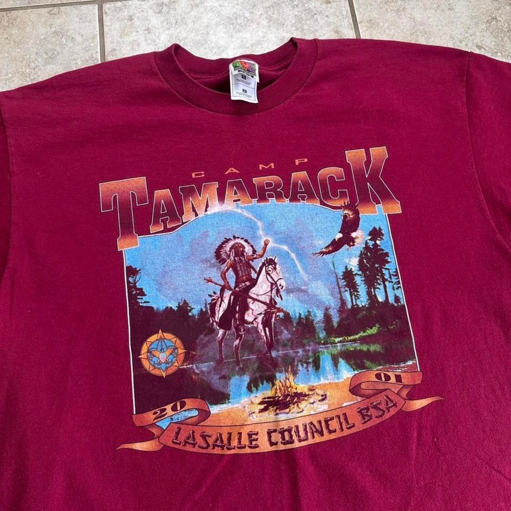 Vintage 2000s Boy Scouts Tshirt Camp Tamarack Indian Chief Graphic Size XL - Picture 2 of 5